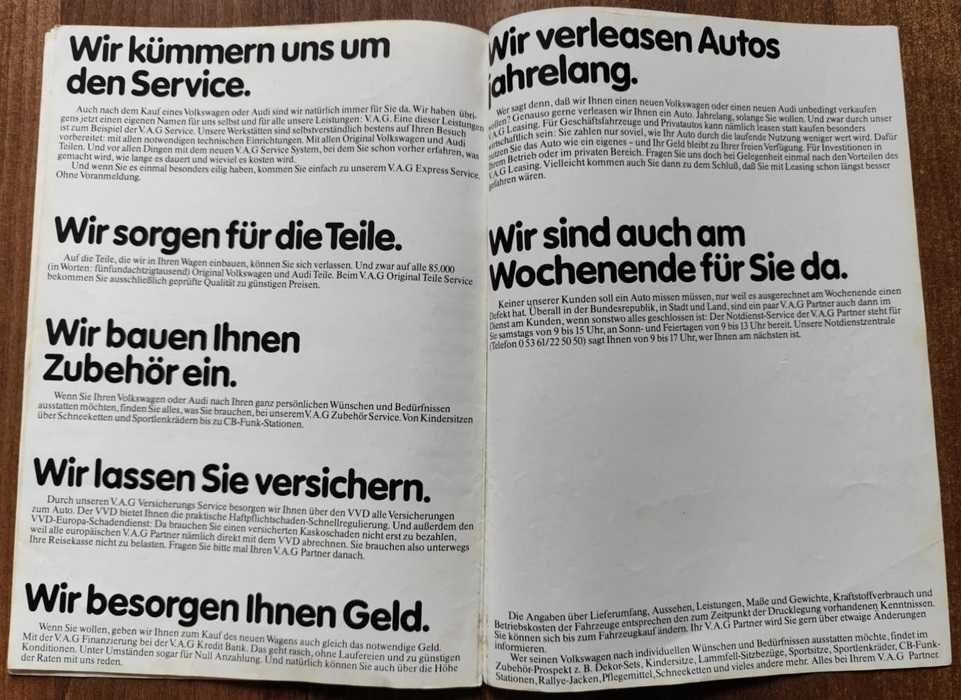 Prospekt Volkswagen Audi 1980