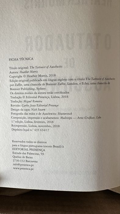 Livro ‘O tatuador de Auschwitz’
