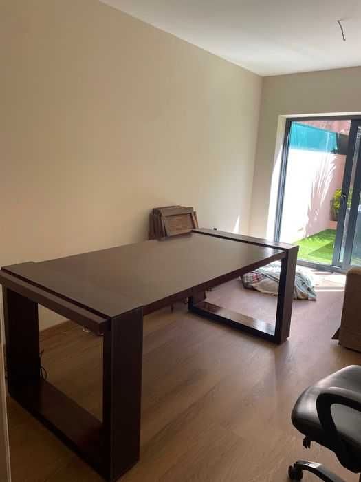 Mesa Escritório Madeira e Cabedal