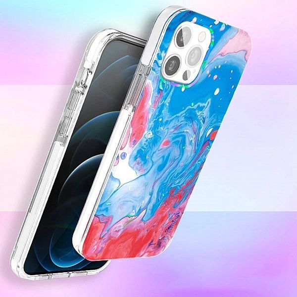Kingxbar Watercolour Series kolorowe etui do iPhone 12 Pro Max niebies