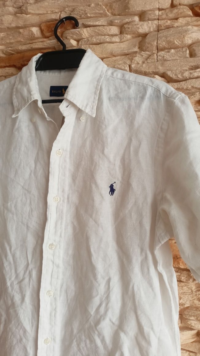Lniana Biała Koszula Ralph Lauren Old Money Aesthetic Rozmiar M