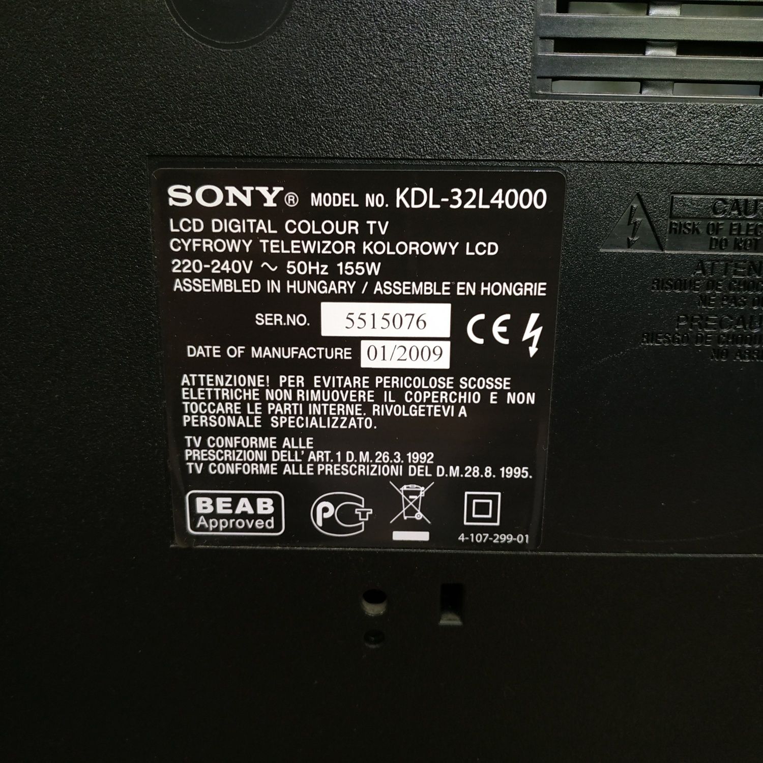 Telewizor Sony kdl-32L400 Bravia uszkodzona matryca