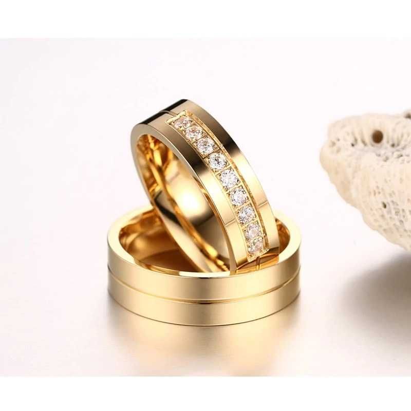 Aliança Dourada 6mm em Aço para Casamento ou Namoro - REF00080