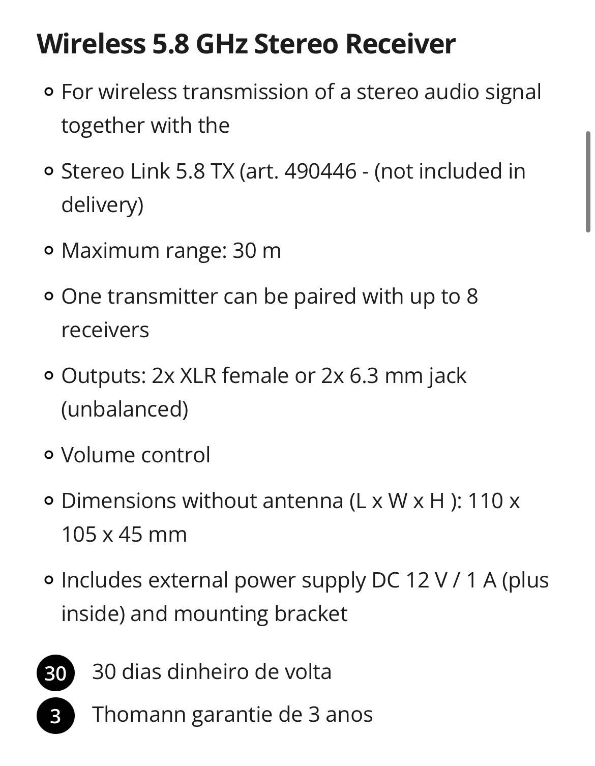 Receptor Audio Wireless Sirus Stereo Link 5.8 RX