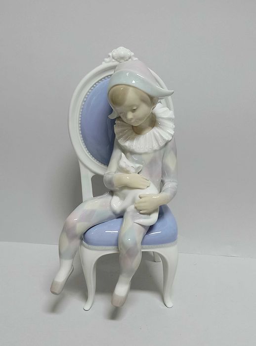 Arlekin z kotkiem, figurka, Hiszpania Lladro, wys. 25 cm