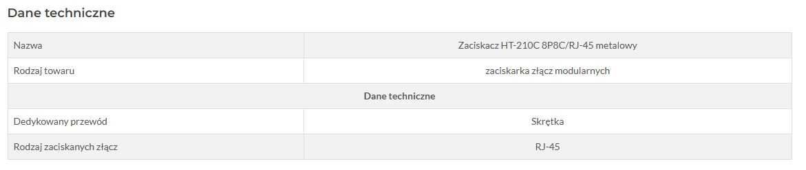 Zestaw: zaciskacz HT-210C, wtyki RJ-45 kat. 5e i kat. 6, osłona wtyku