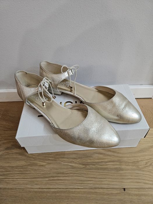 Złote baleriny ślubne plaskie r 41 skora