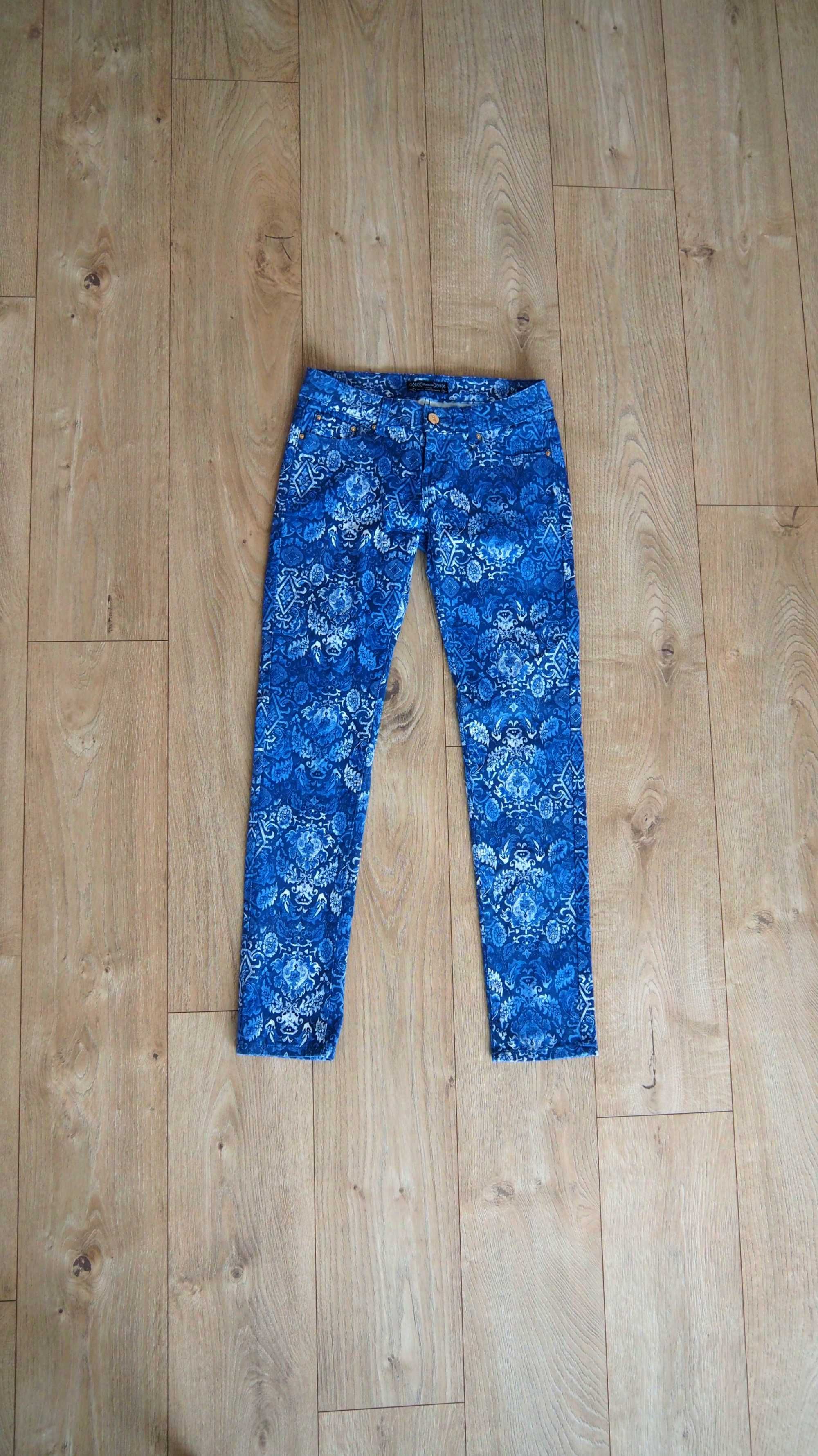 Ideał, spodnie jeansowe rurki RESALSA niebieskie,granatowe,wzory, S 36