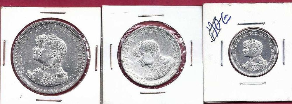 COLEÇÃO  D. Carlos e D. Amelia  3 Moedas de   Prata