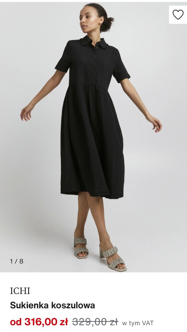 ICHI czarna sukienka koszulowa rozmiar XS-S Seersucker