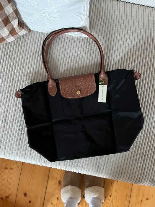 "Torba Damska"Longchamp_Le_Pliage_Nylon_Skóra_Black