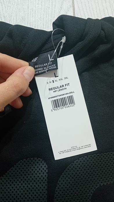 Nowa! Oryginalna 4F bluza z kapturem L męska czarna wkładana (022)