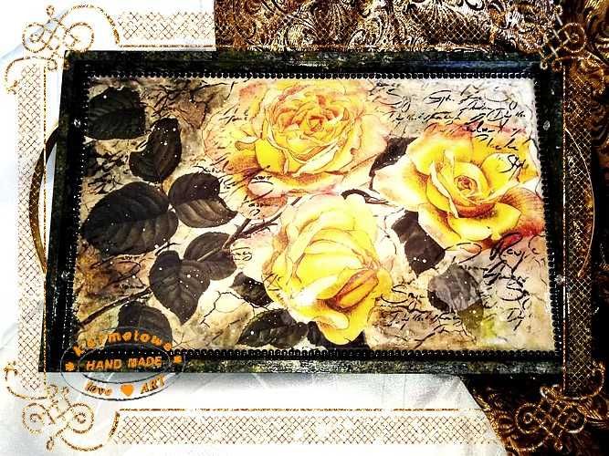 Taca na herbatkę handamde decoupage dekoracja prezent