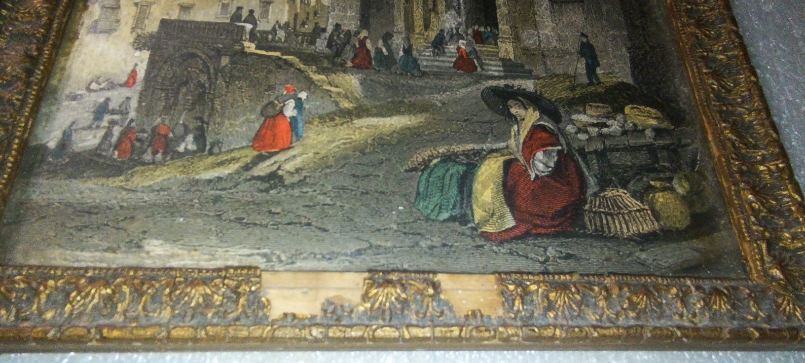 Antigo quadro com gravura Sé Velha, catedral de Coimbra