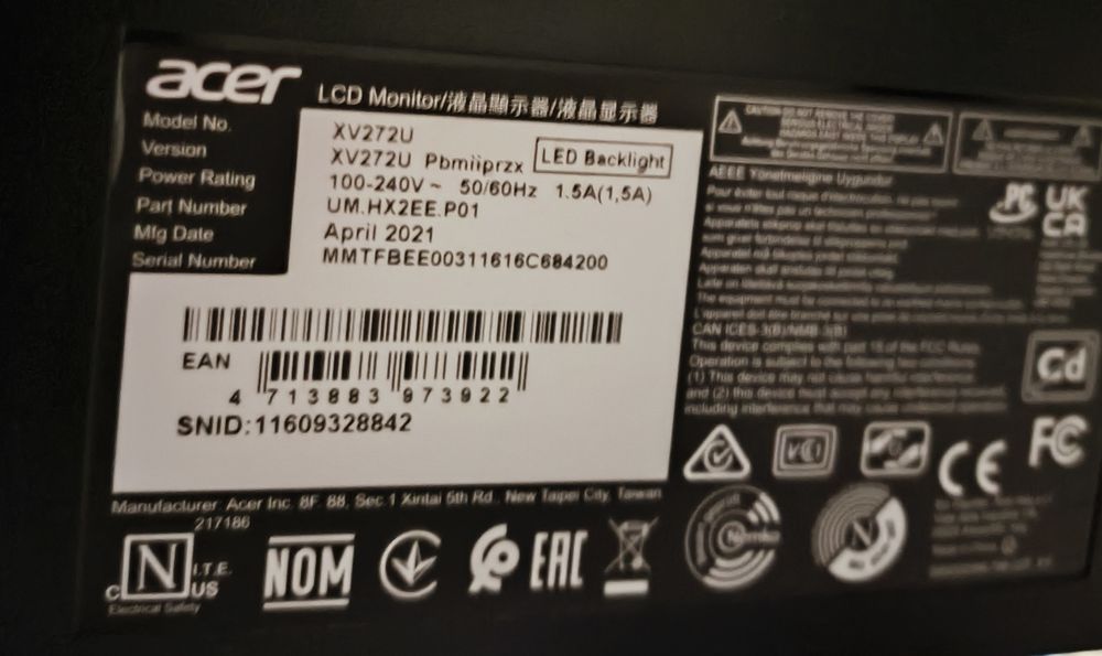 Monitor Gamingowy Acer Nitro XV272U 2560x1440(QHD 1440p) IPS  FreeSync