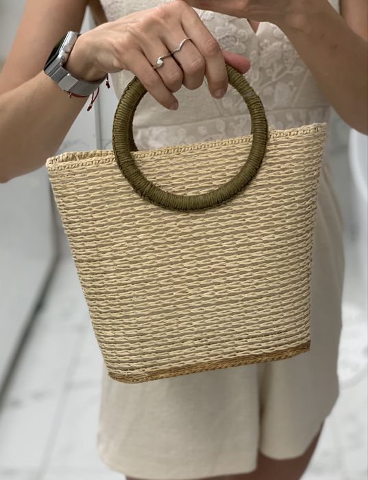 Torebka slomkowa koszyczek na lato wakacje bezowa mala lekka