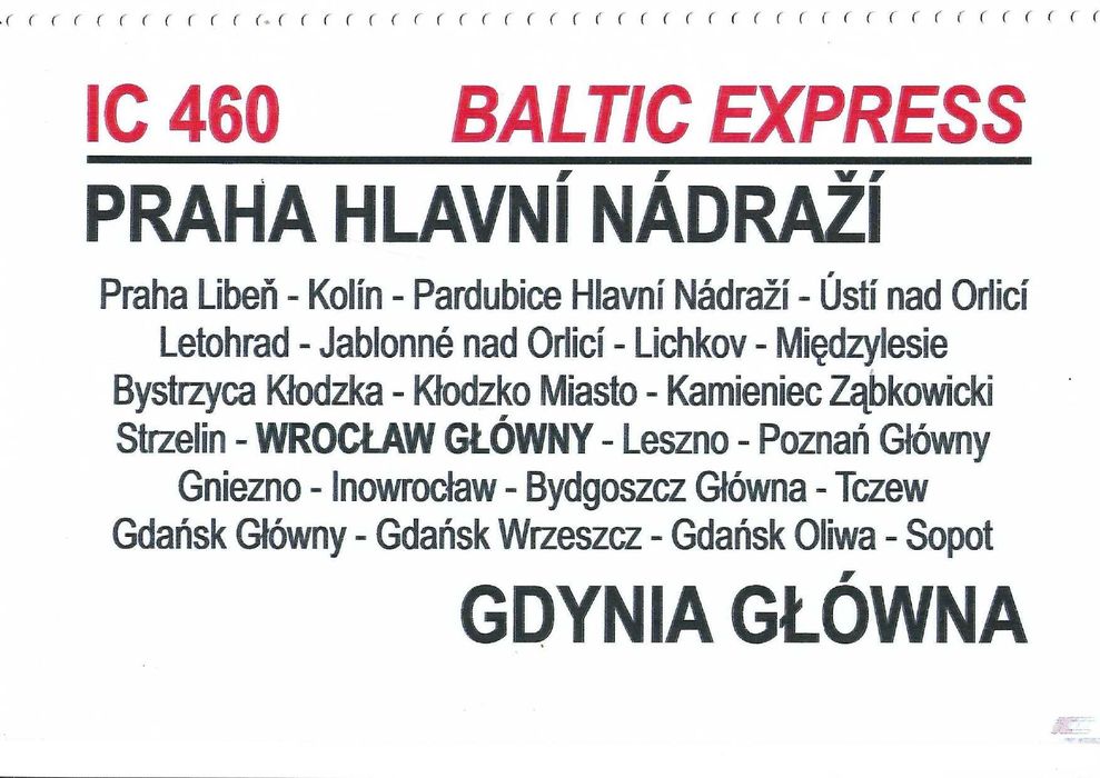 Tablica relacyjna - IC Baltic Express (zeszyt)