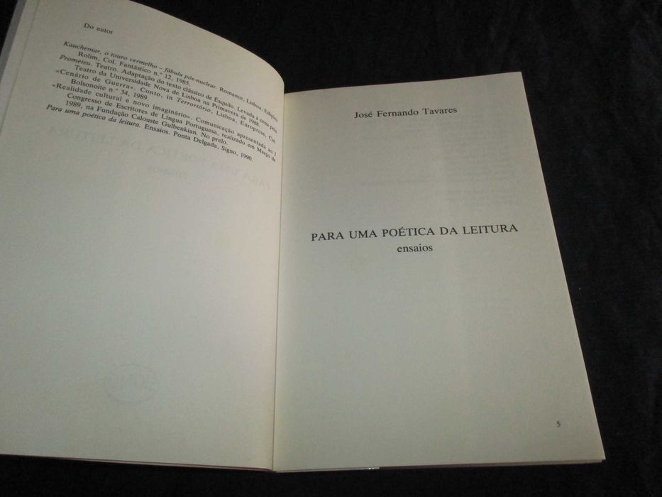 Livro Para uma Poética da Leitura Ensaios