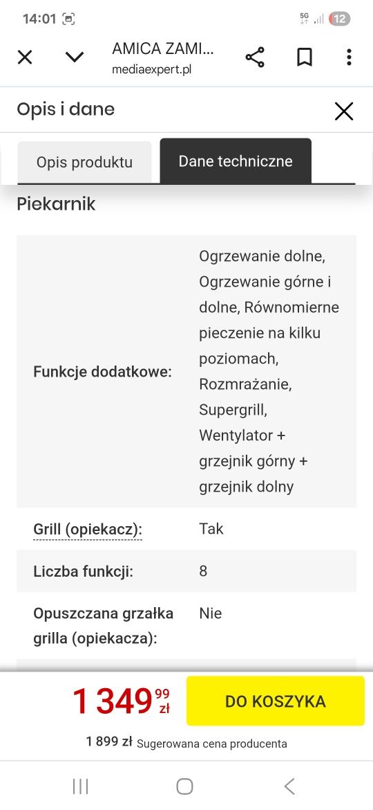 Piekarnik AMICA ZAMIG36600TB