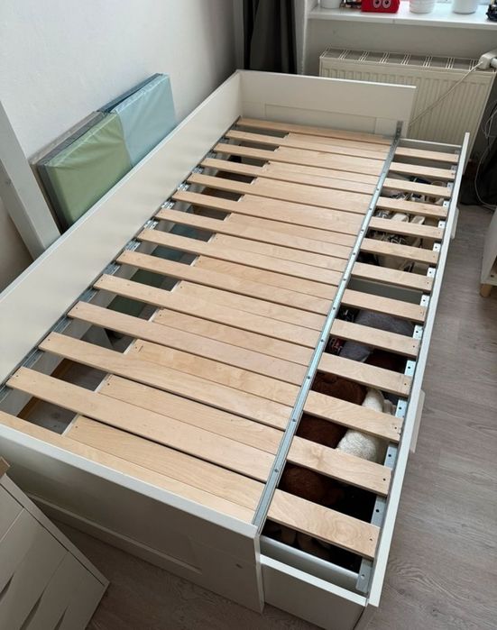 Łóżko drewniane białe leżanka Ikea Brimnes 80-160/200 materace