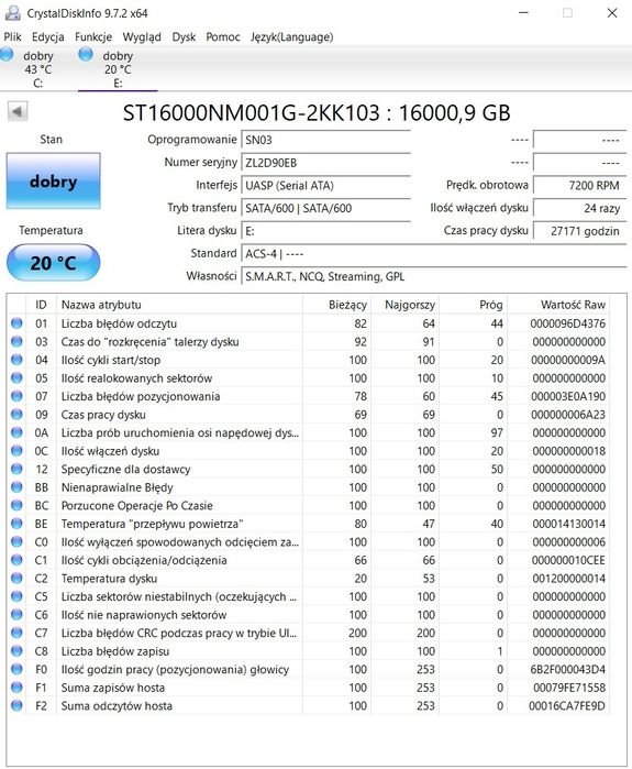 Dysk Zewnętrzny 16TB Seagate Exos X16 (ST16000NM001G) - Jak Nowy!