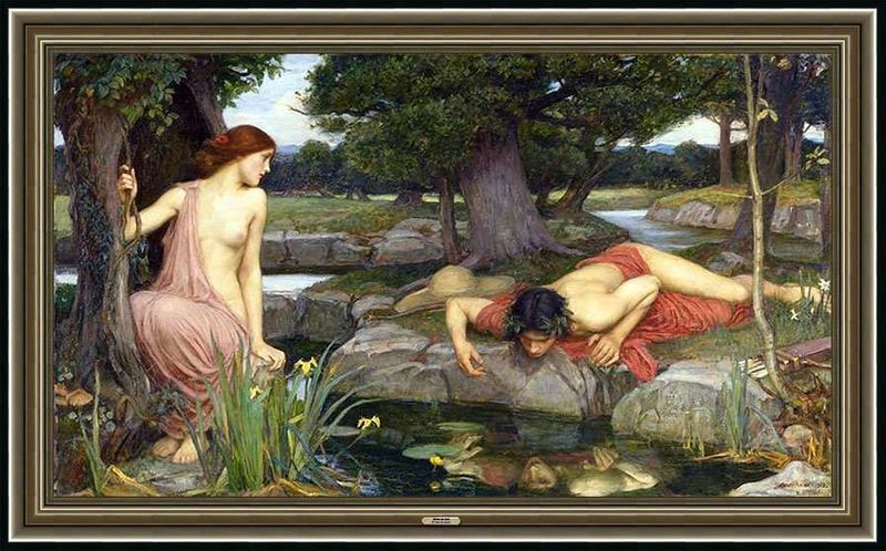 Waterhouse, Echos and Narcissus Quadro reprodução em tela e placa ID