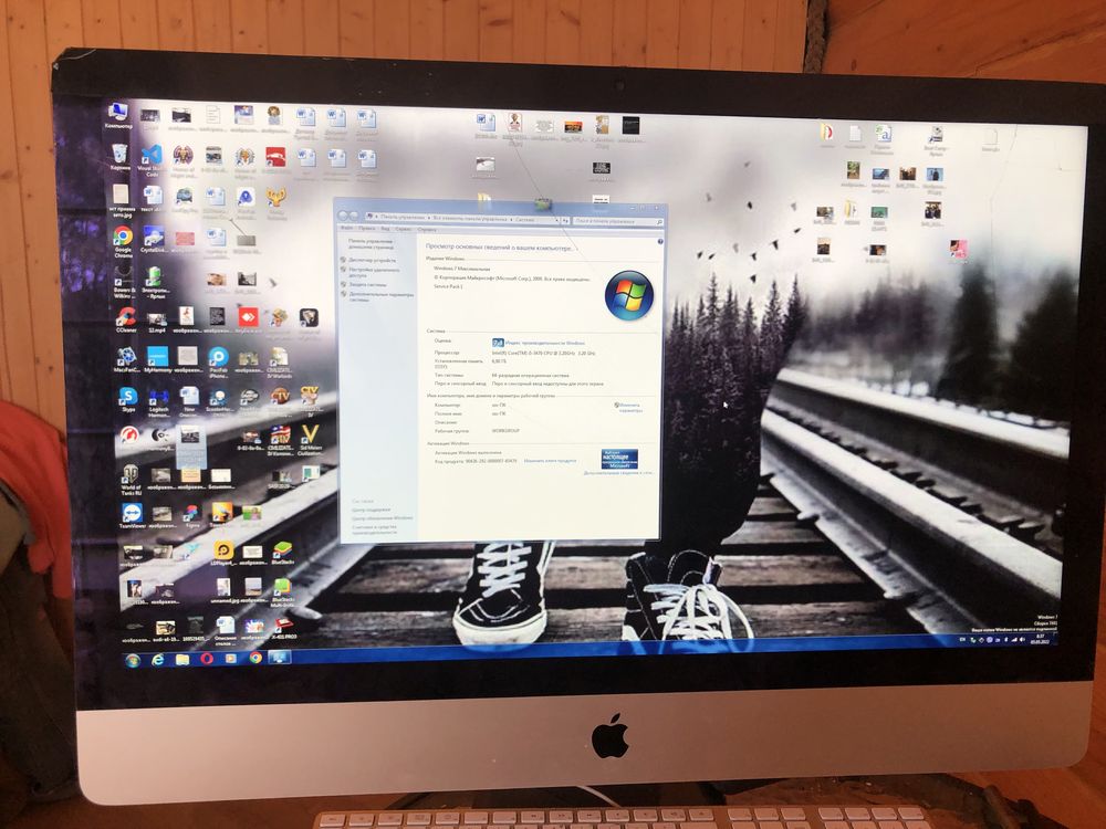 Тонкий Imac 27 2013 i5 4gb памяти 1gb видео. Трещины по стеклу