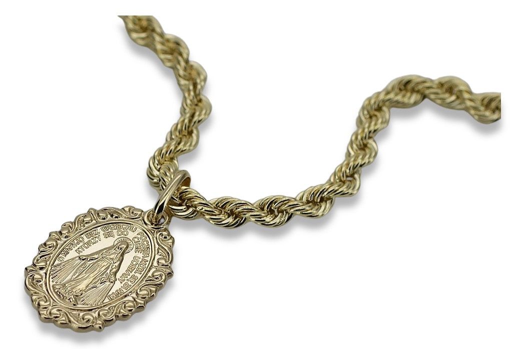 Złoty medalik Bozia z łańcuszkiem Corda 14k 585 pm005y&cc019y Warszawa