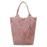 VERA PELLE torebka zamszowa shopper kroko na ramię V141 c.różowa