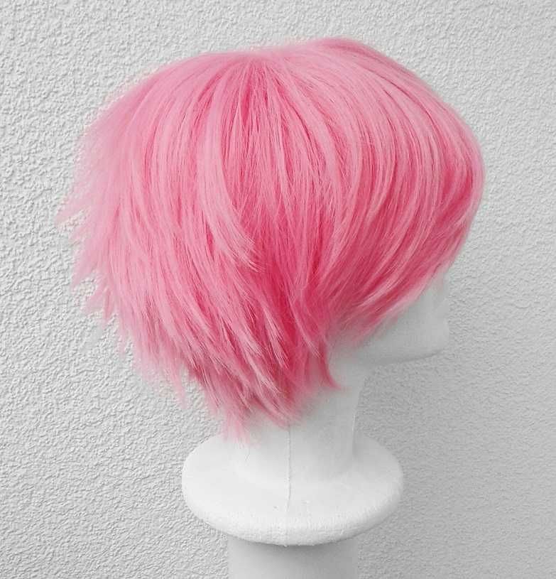 Krótka różowa peruka pastelowa z grzywką cosplay krótki różowy wig