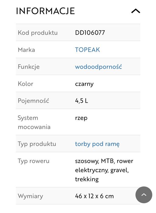 Torba pod ramę Topeak 4,5l wodoodporna