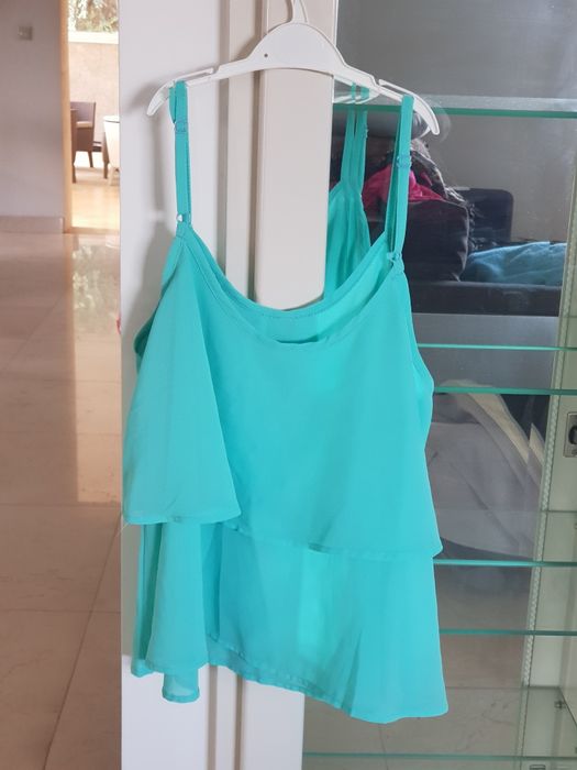 Camisola top de alças turquesa verde-menta