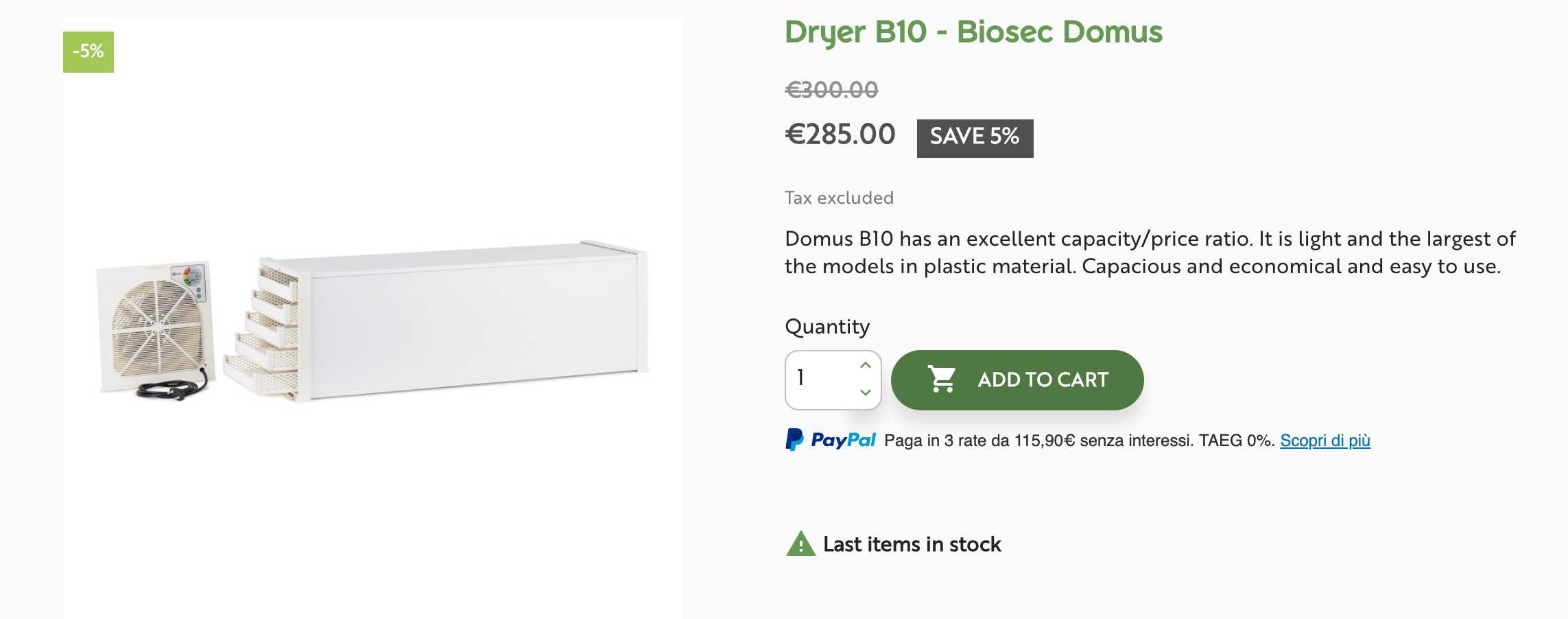 Desidratador Dryer B10 - Biosec Domus