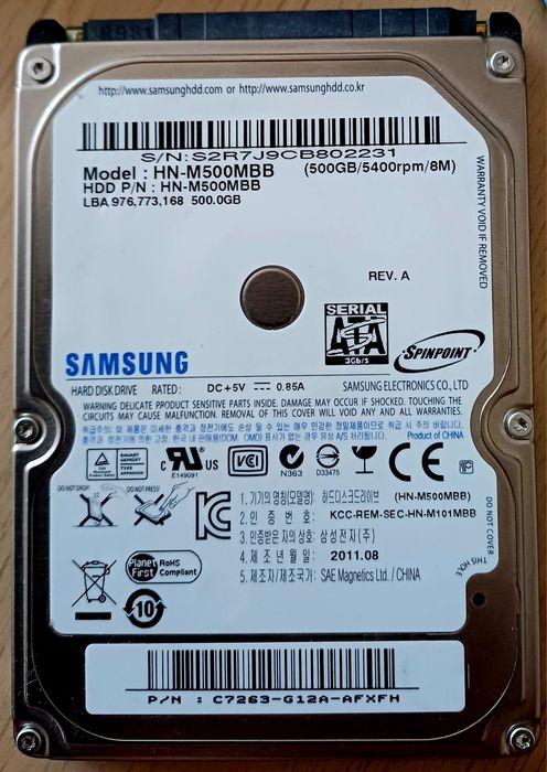 HD SATA 2.5" 500 GB, 320 GB, 250 GB, 80GB