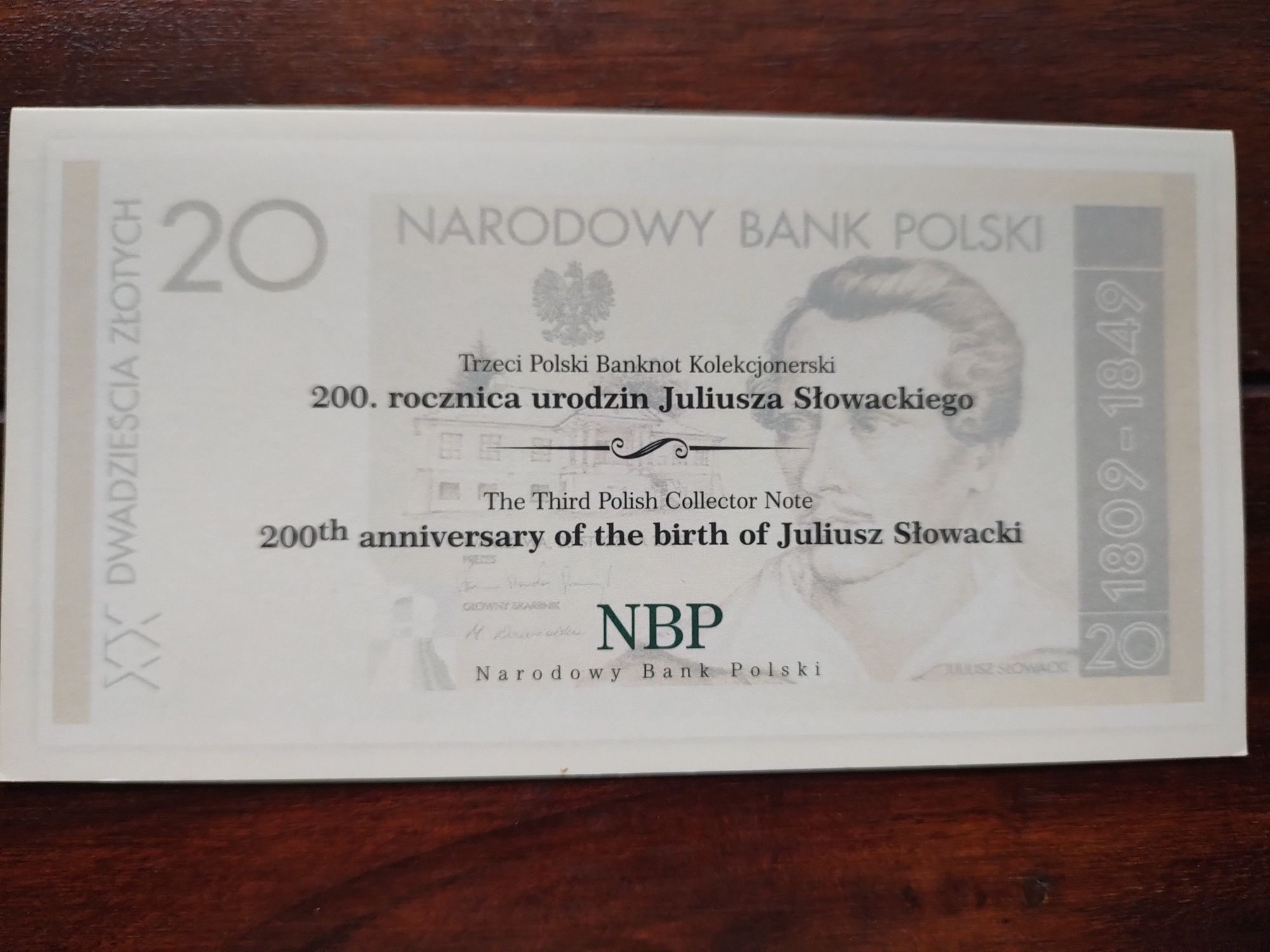 Banknot 20 zł 200 rocz. ur. Juliusza Słowackiego