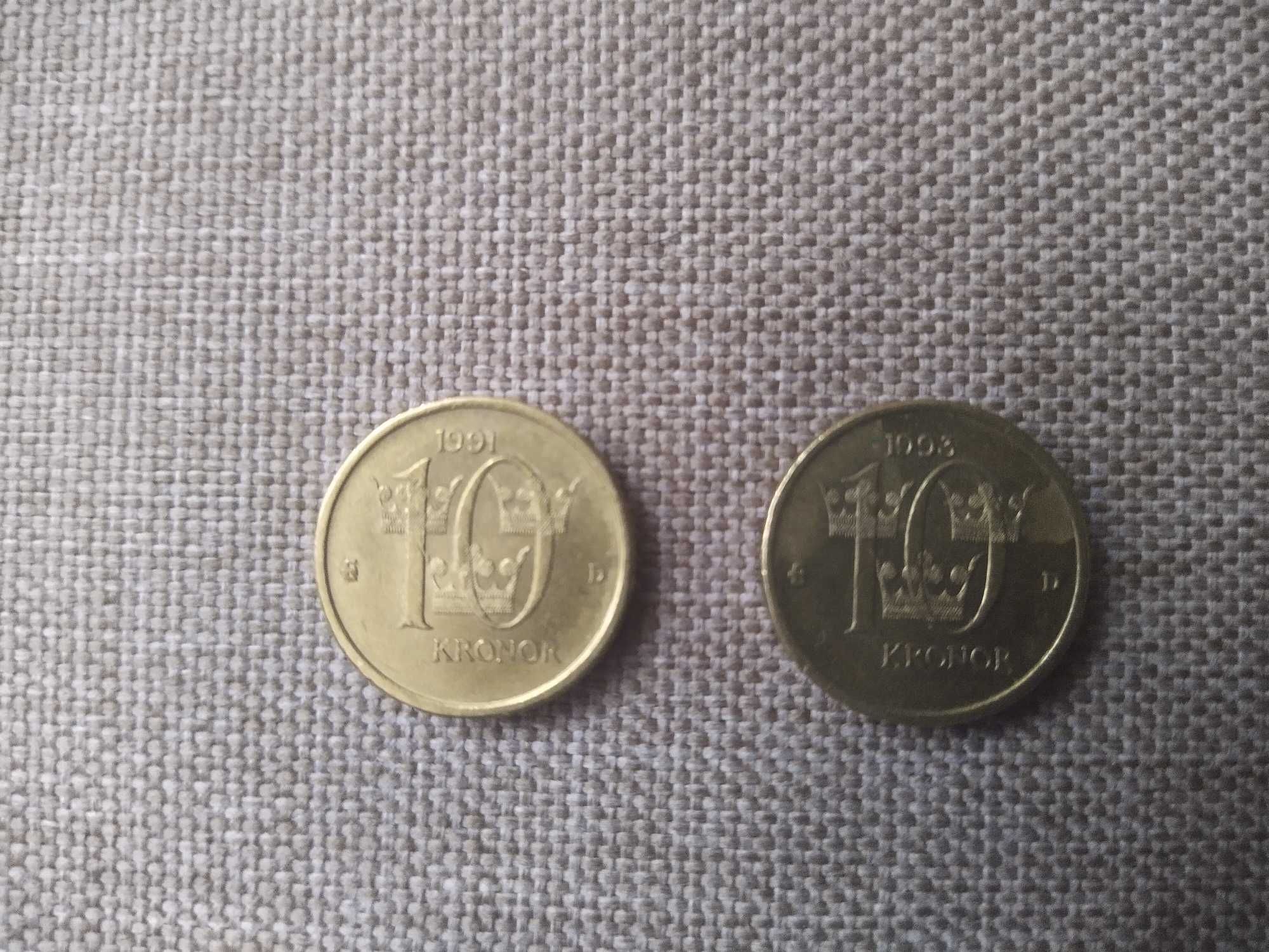 Monety kolekcjonerskie,szwedzkie 10 Kronor 1991r. 1993r.