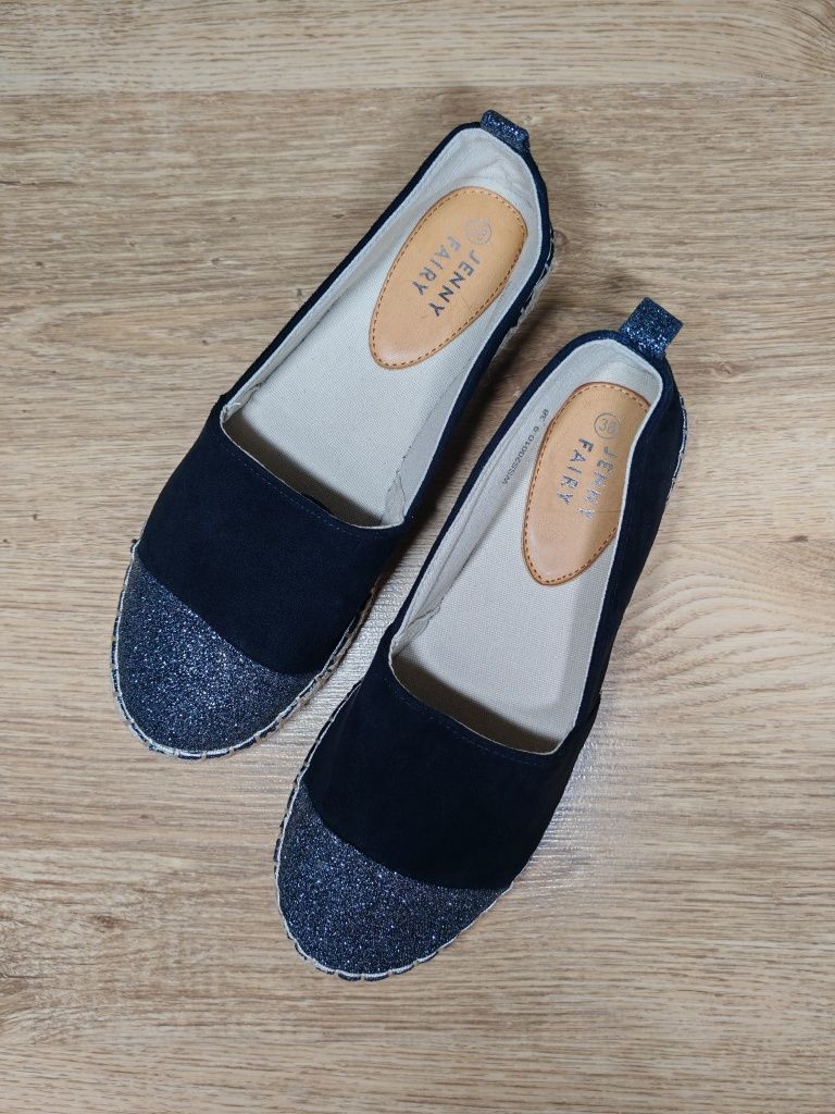 Nowe buty espadryle slip on trampki brokat brokatowe błyszczące błysk