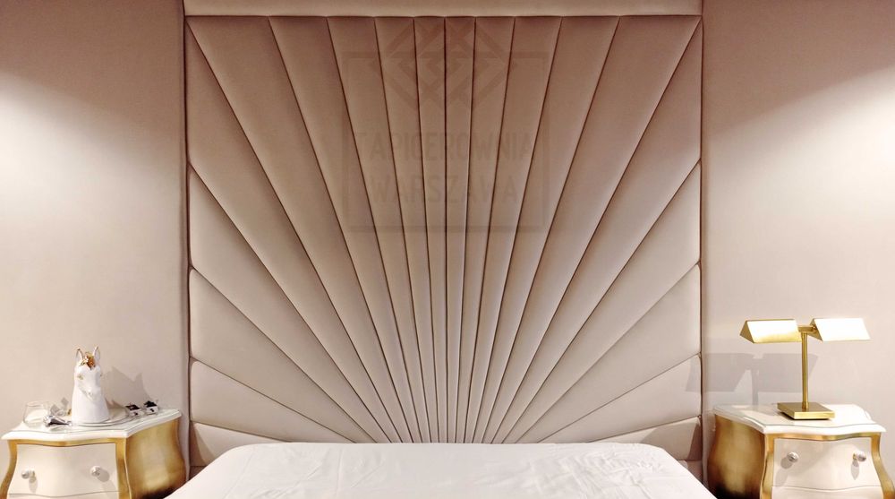 Łóżko tapicerowane montaż panele wnęki zabudowa sypialnia Tapicer