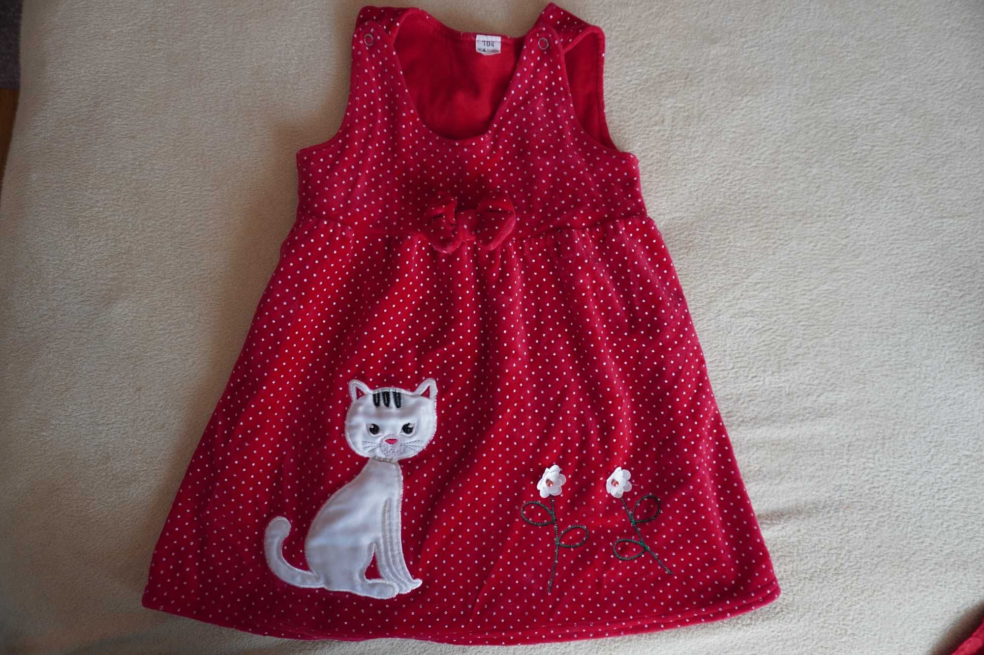 Sukienka czerwona z kotkiem rozmiar 98, 104