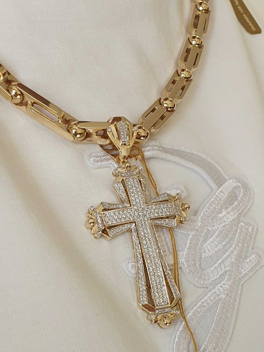 Złoty Łańcuch-125gr+KRZYŻ Z DIAMENTAMI-288 szt. - 1,95 ct.- próba 585.