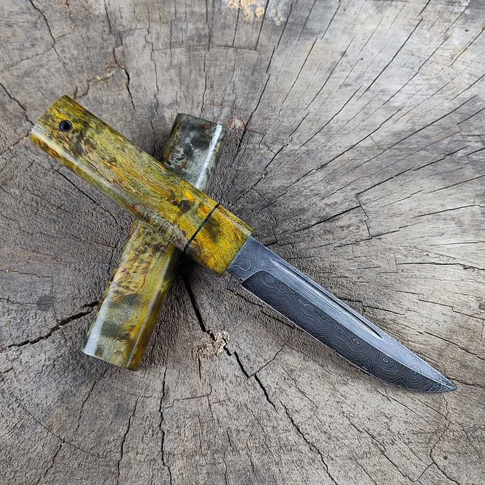 Ножи ручной работы "Финка дамаск" с деревянными ножнами