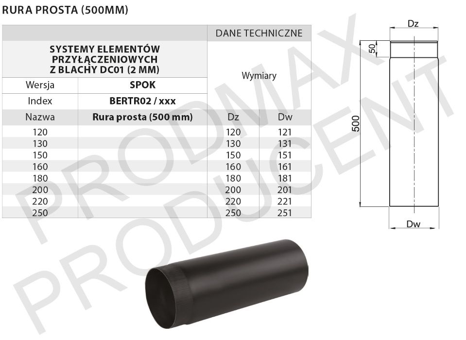 CZARNA rura spalinowa 2mm fi 120 0,5mb PRODUCENT!!!