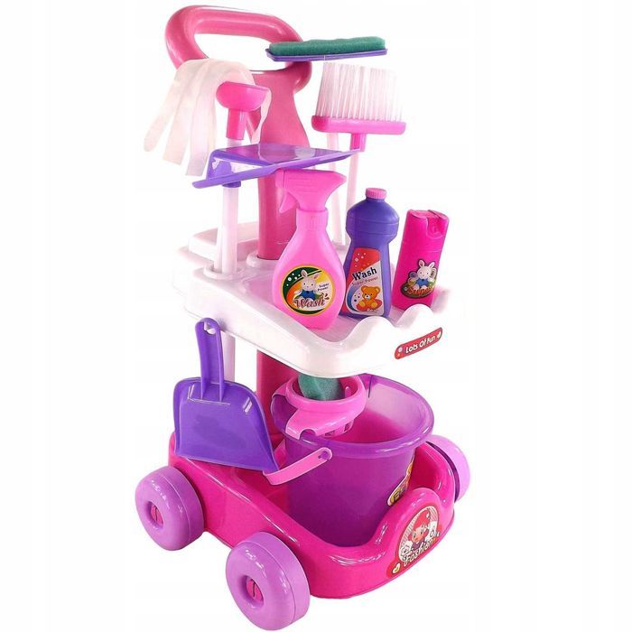 Zestaw wózek do sprzątania różowy dla dzieci wiaderko mop 5953