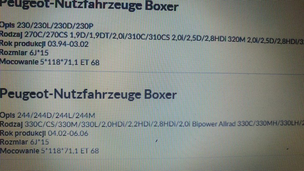 Felgi stalowe 15" 5x118 6x15 ET 68 Fiat Ducato Jumper boxer