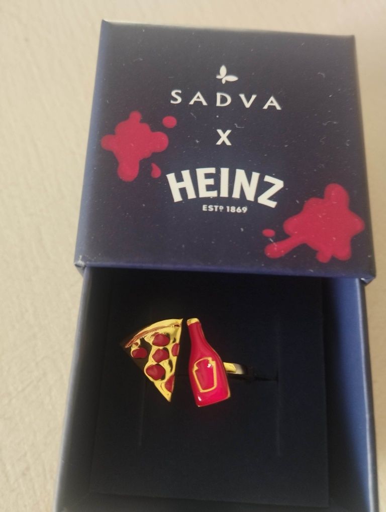 Pierścionek srebrny pozłacany HEINZ x SADVA Pizza Lover