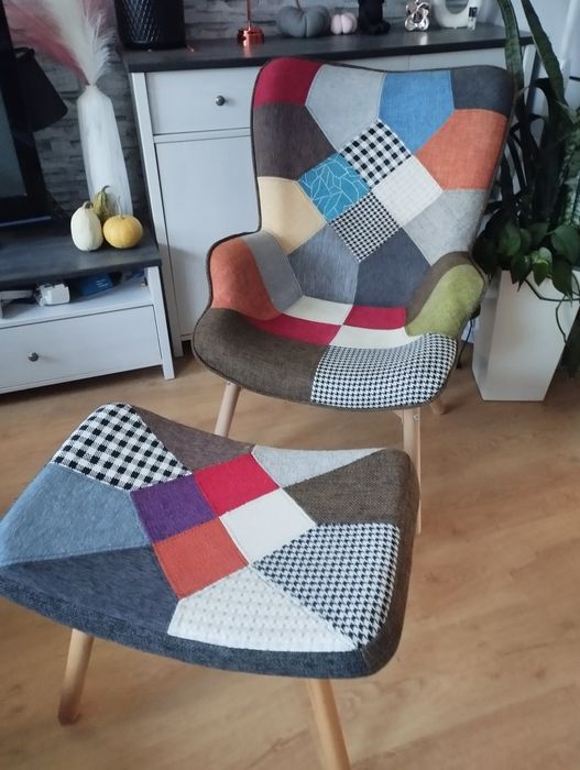 Fotel uszak kolorowy styl Skandynawski + podnóżek !