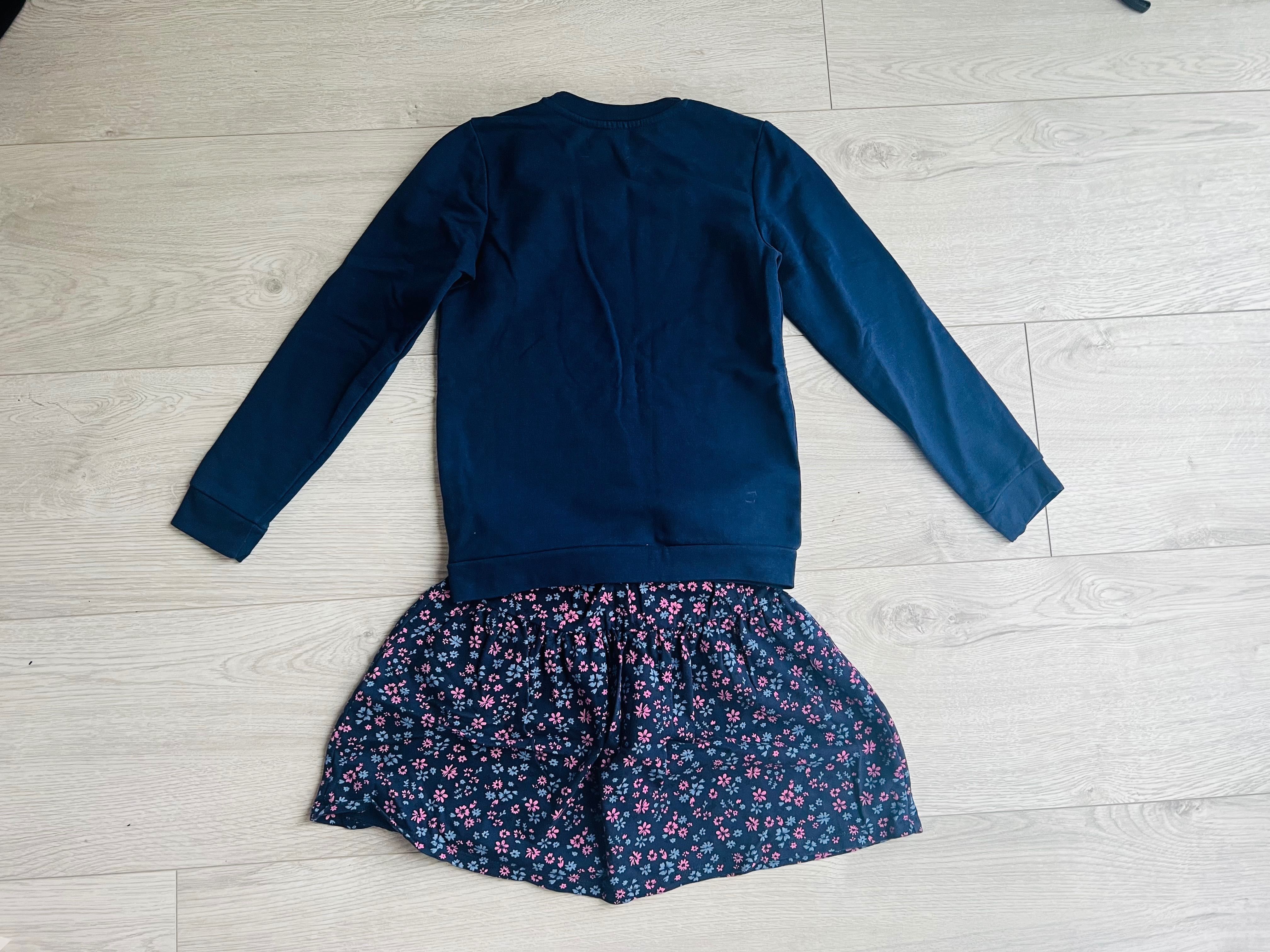 Sinsay r. 140 komplet bluza spódniczka Granatowa w kwiaty