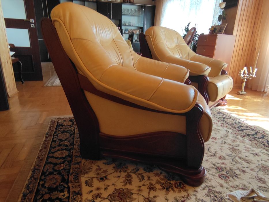 Skórzany zestaw wypoczynkowy, kanapa + 2 fotele