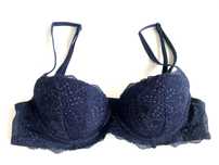 Biustonosz koronkowy 70 A granatowy balkonetka push up PINK