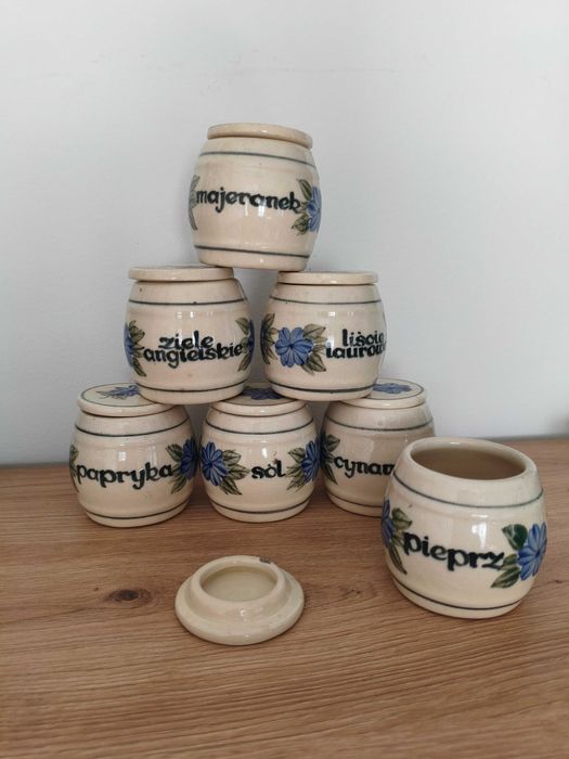 Pojemniki na przyprawy zestaw 7szt ceramika vintage retro